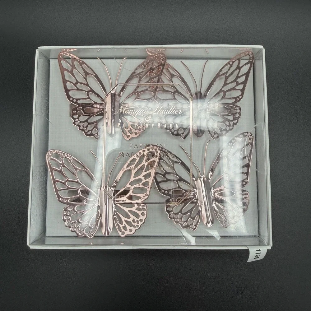 Pottery Barn Papillion Napkin Rings NEW Pink Butterfly Set of 4